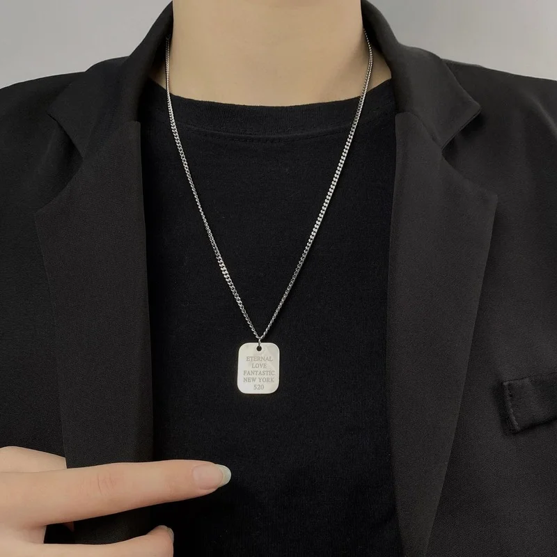 

VSnow Hyperbole Square Letter Stainless Steel Pendant Necklace for Women Hiphop Silver Color Metal Necklace Jewelry Accessories