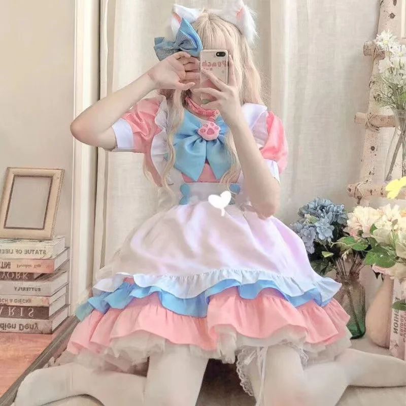 

Black White Apron Dress Lolita Dresses and Pink Women Maid Outfit Anime Long Dress Men Cafe Costume Cosplay Costume