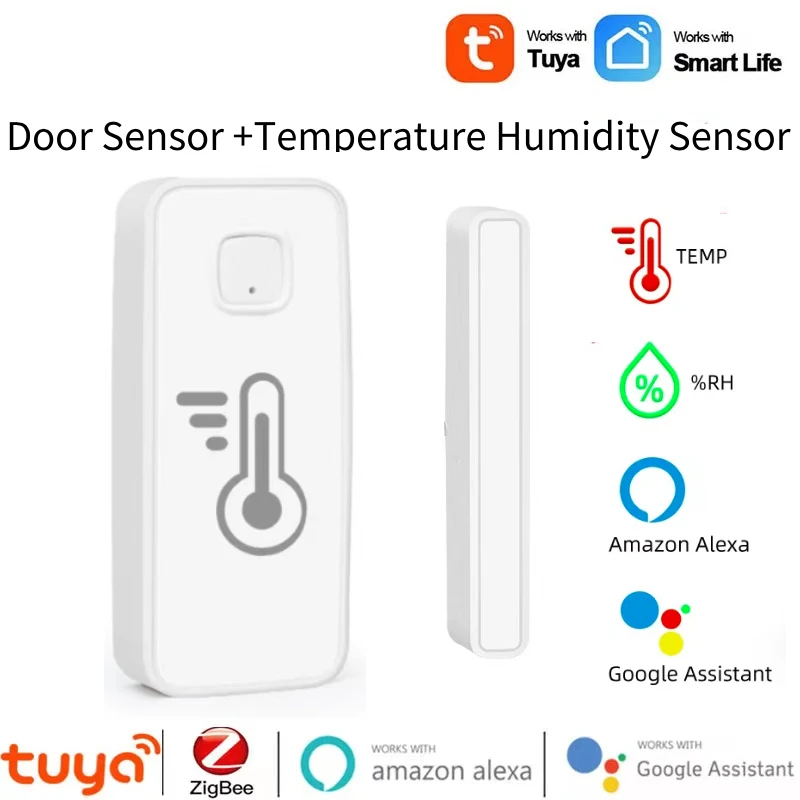 

Tuya Smart Zigbee Door Sensor Temperature Humidity Sensor 2 In 1 Door Window Open / Closed Detectors Security Door Home Security
