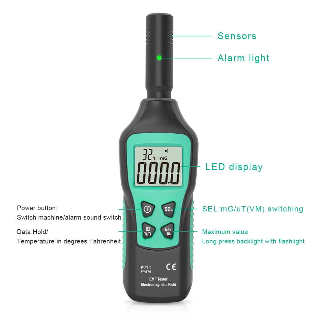 

Handheld Digital Display Electromagnetic Tester Home Office Hotel Portable LCD Screen Button Operation Detector