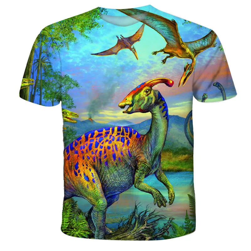

Новинка лета 2022, модная детская спортивная рубашка, 3D футболки с принтом динозавра для мальчиков и девочек, футболки для подростков
