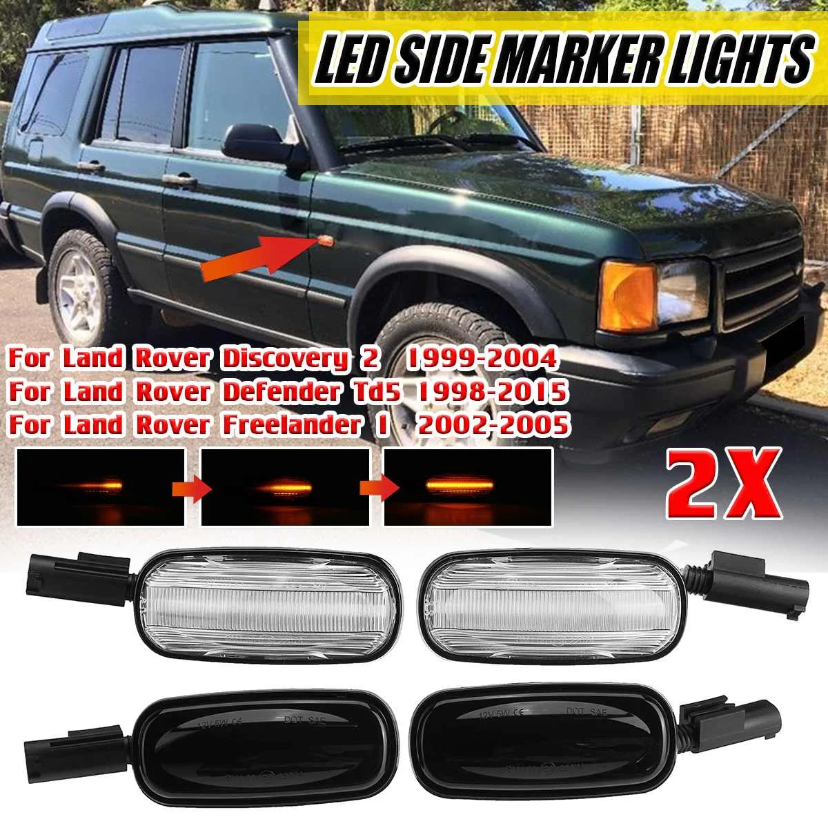 

Динамическая фонарь для указателя поворота для Land Rover Discovery 2 1999-2004 Defender Freelander 1 2002-05
