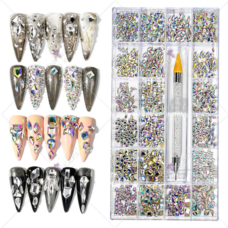 

Nail Art Jewelry Nail Rhinestone 2,000 pieces 24Shapes Glass nail Crystal Rhinestone Diamond Gems 3D Glitter Nail Art Decoration