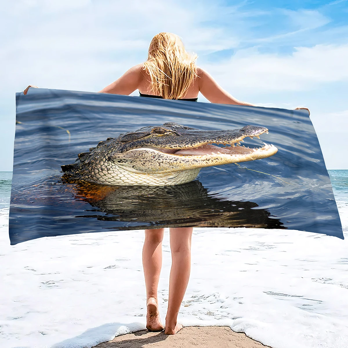 

Crocodile Microfiber Oversized Lightweight Beach Towel Large Thin Sand Free Towel Beach Essentials Accessories Vacation Gift