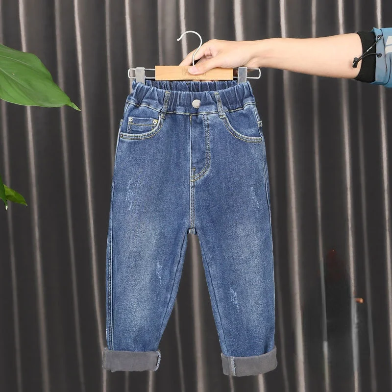 

Kids Boys Jeans Baby Clothes Classic Pants Children Denim Clothing Boy Casual Elastic Waist Cowboy Long Trousers 100-160 X12