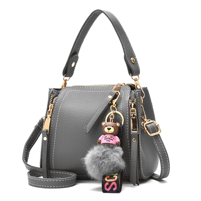 

New Women's Bag 1363 Bear Pendant Small Square Bag Creative Litchi Pattern Single Shoulder Diagonal Span Bag