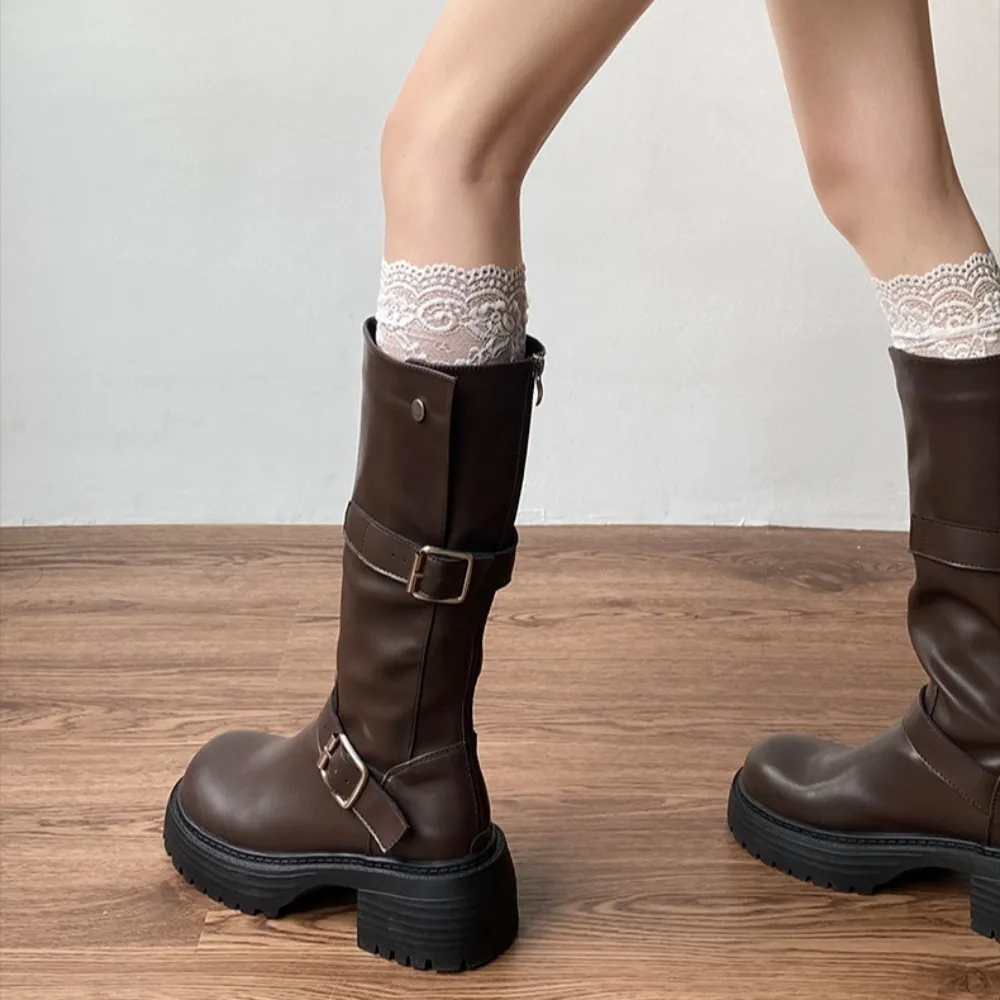 

Winter Women Knight High Boots Fashion Back Zippers Ladies Elegant Platform Long Booties Short Plush Women's Footwear