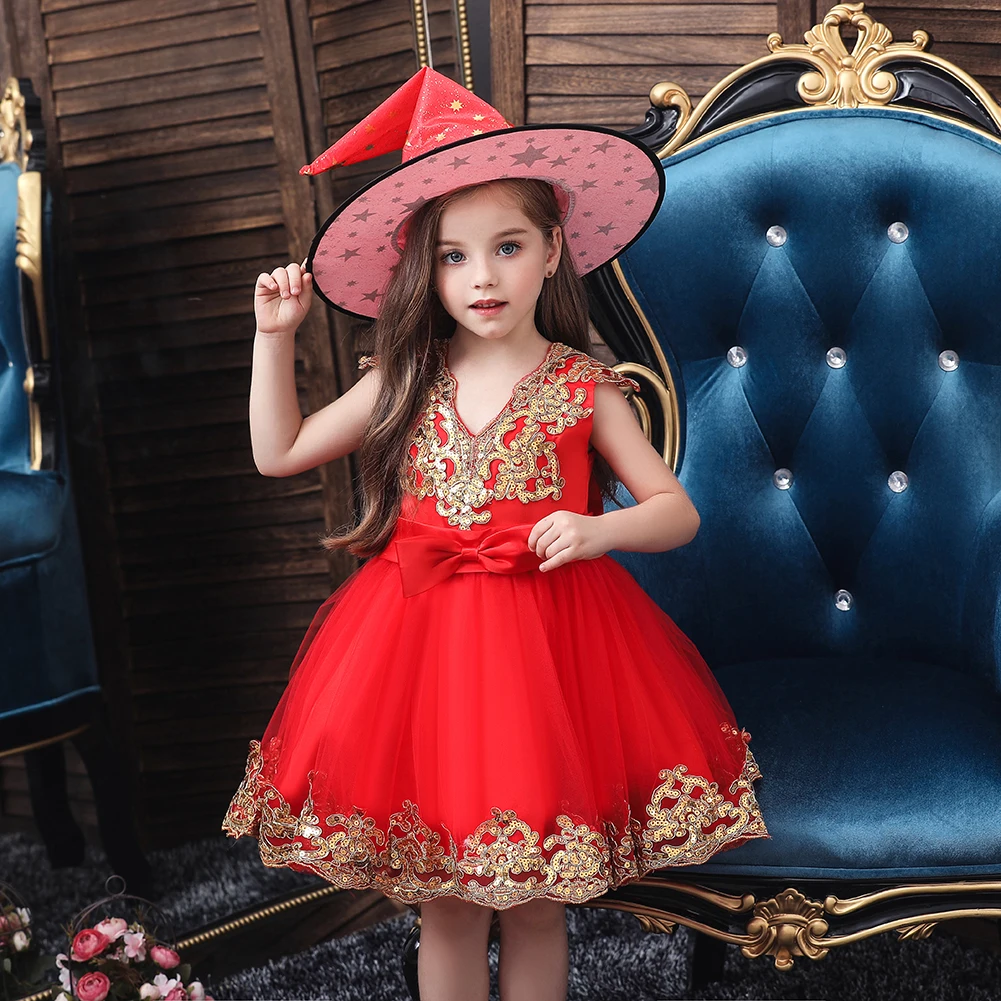 

European and American Style Elegant Hand Embroidered Sequin Festival Party Kids Dress for Girl Wedding Flower Dress