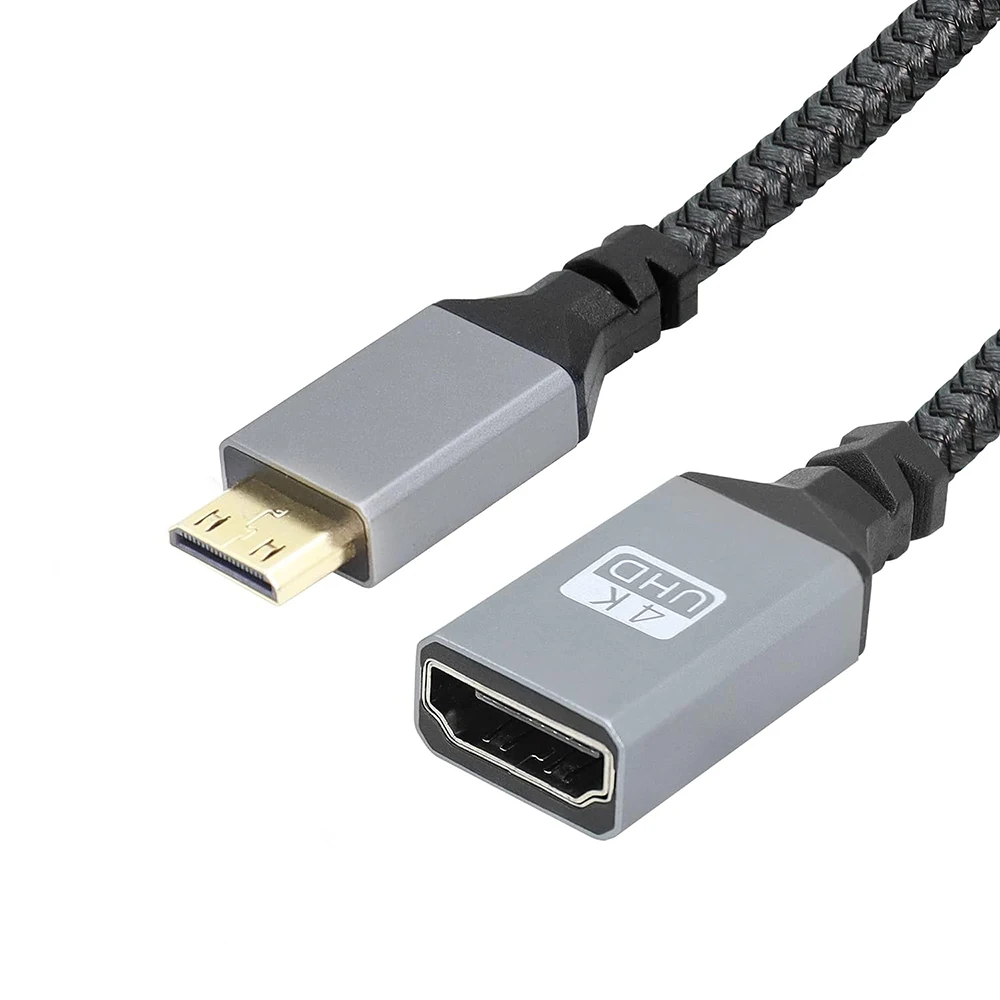 Mini-HD to HD Cable HD V2.0 C Male to A Female Short Braided Cord Support 4K UHD for Laptop Projector TVMonitor Camcorder 20cm