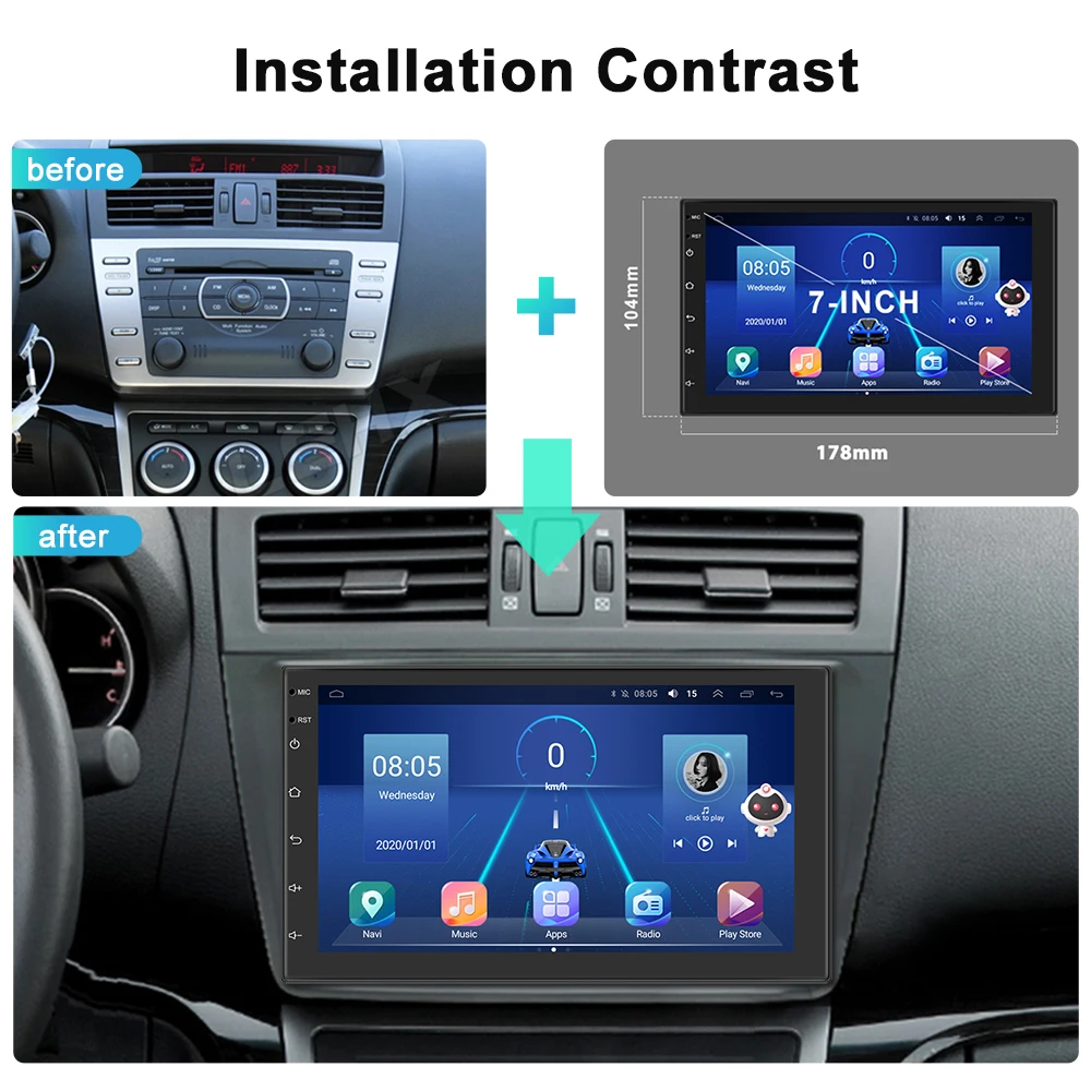 $52.33 Podofo AI Voice 2din Android Car Radio Multimedia Video Player Autoradio 2 Din 7'' Carplay Stereo GPS Maps For VW Nissan Toyota