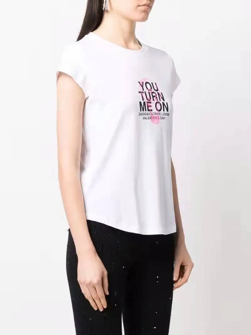 

22 Fashion Classic Trendy luxury design Spring and Summer New Letter Printing Hem Arc O Neck Cotton Short Sleeve T-shirt Female