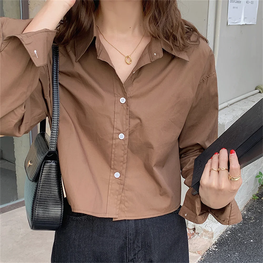 

PLAMTEE 2022 Hot Women Normcore Shirts Slim-Fit Office Lady Casual Solid Loose Elegant OL Full Sleeve All Match Mujer Tops