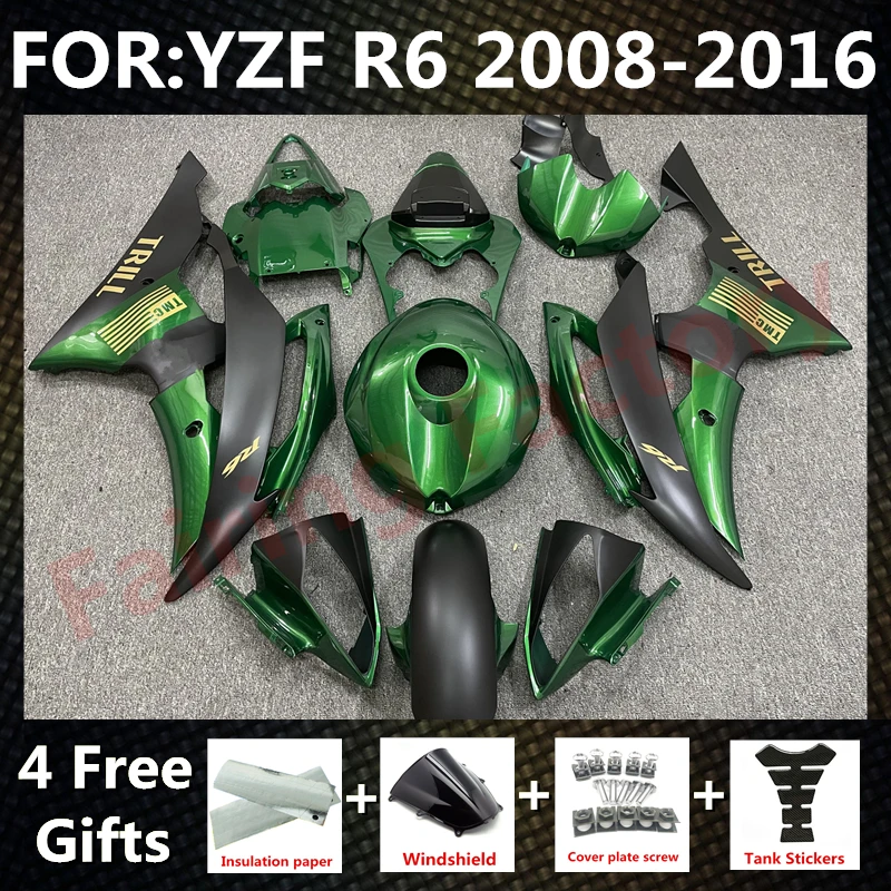 

Полный комплект обтекателей для мотоцикла, подходит для YZF R6 2008 2009 2010 2011 2012 2013 2014 2015 2016, цвет зеленый/черный