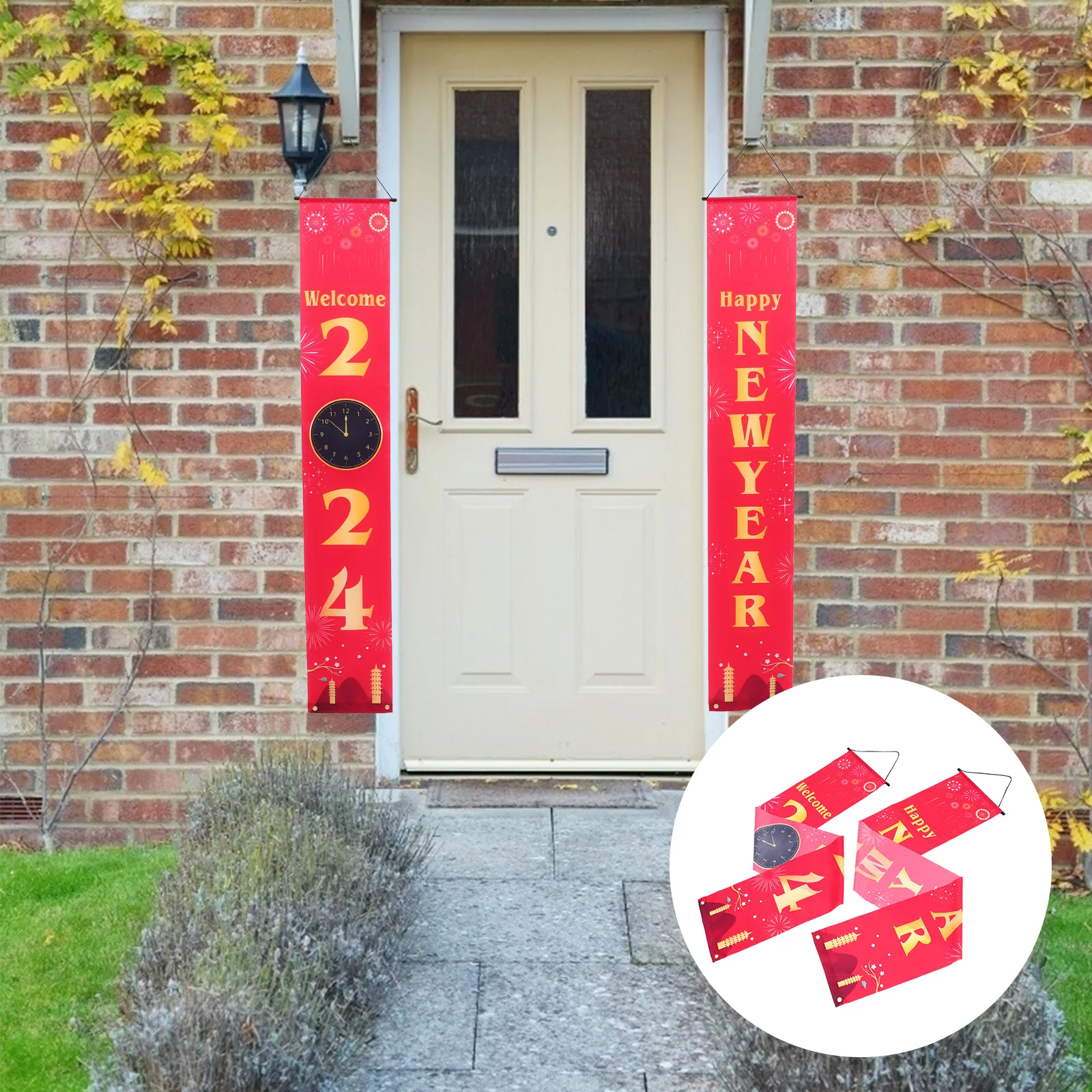 

Creative Door Signs New Year Banner Curtains Decorations Outdoor Polyester Cloth Hanging Flags