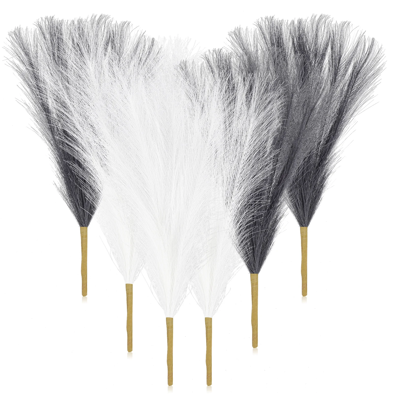 

6 Pcs Boho Faux Pampas Grass Short Stem Living Room Decor Fluffy Table Decoration Iron Wire
