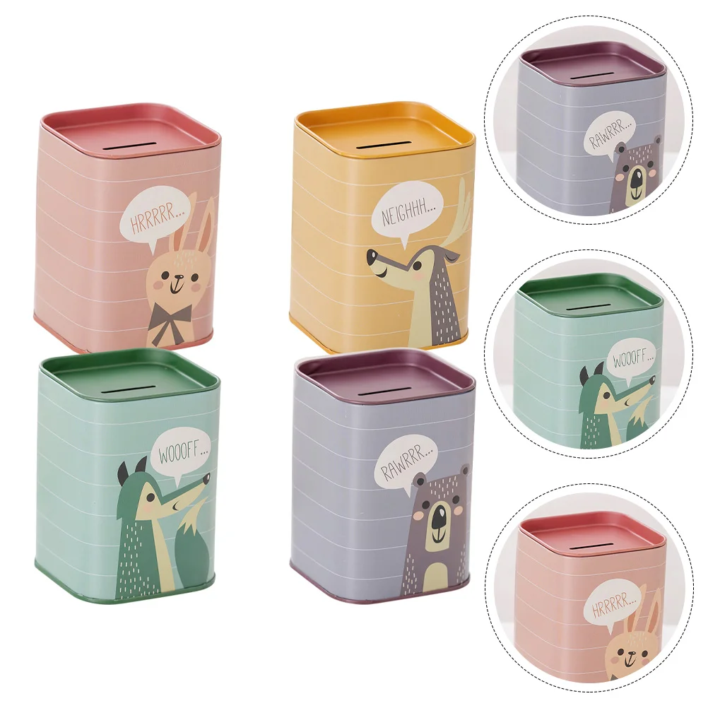 

Bankmoney Piggy Kids Jar Saving Tin Box Holder Tinplate Metal Animal Potpen Storage Lidslotted Pennycash Cartoon Container Banks