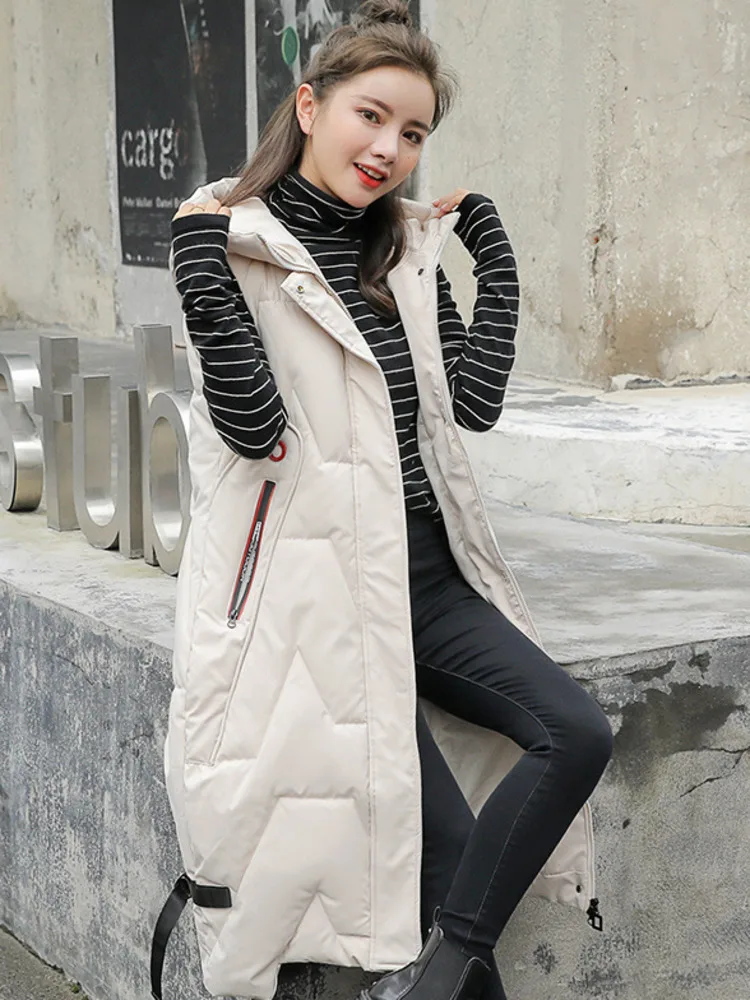 #0767 черная зеленая бежевая куртка без рукавов с капюшоном Женский Теплый длинный