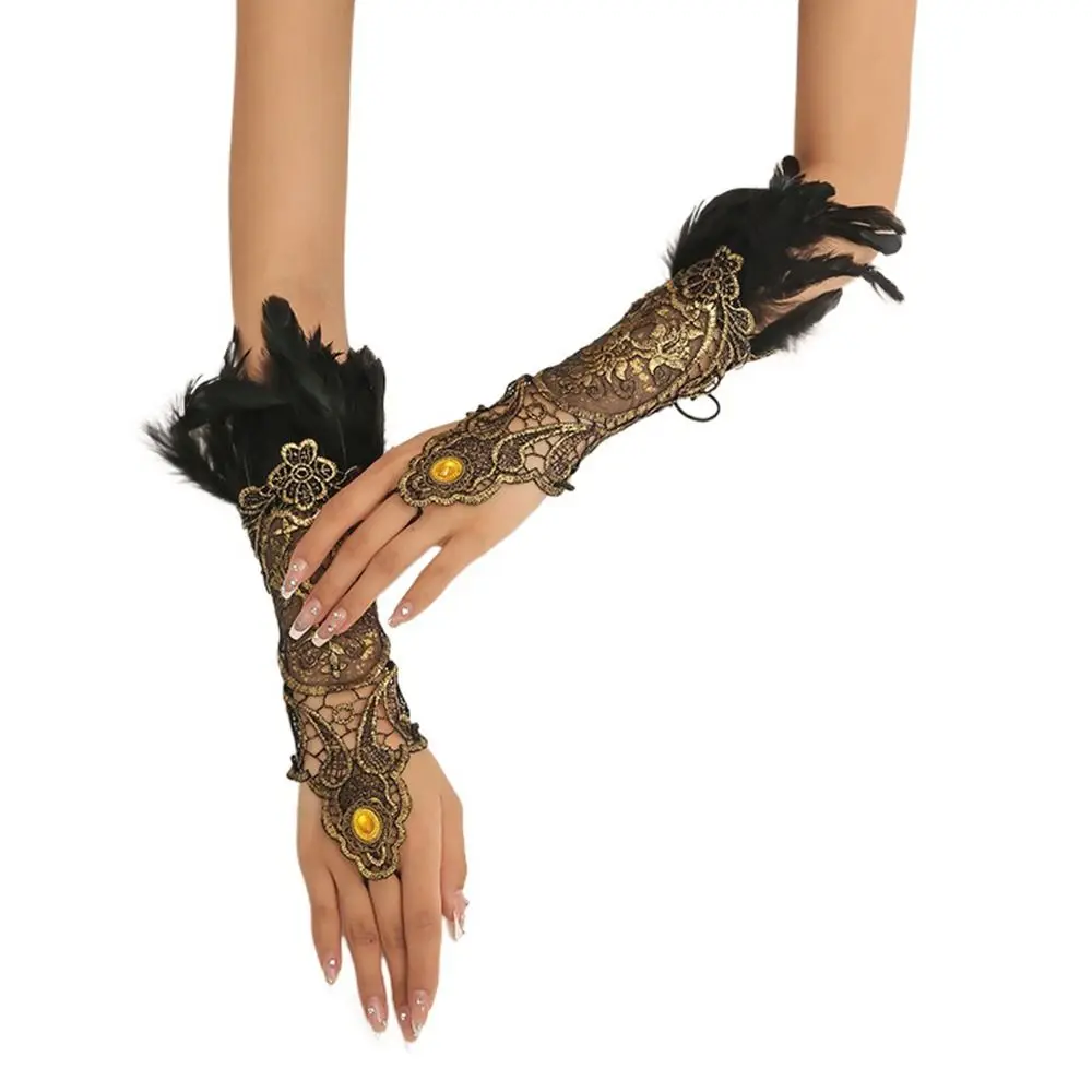 

Элегантные тюлевые варежки, косплей, локоть, солнцезащитные перчатки для невесты, перчатки для выступлений, браслеты, кружевные перчатки с цепочкой на руку