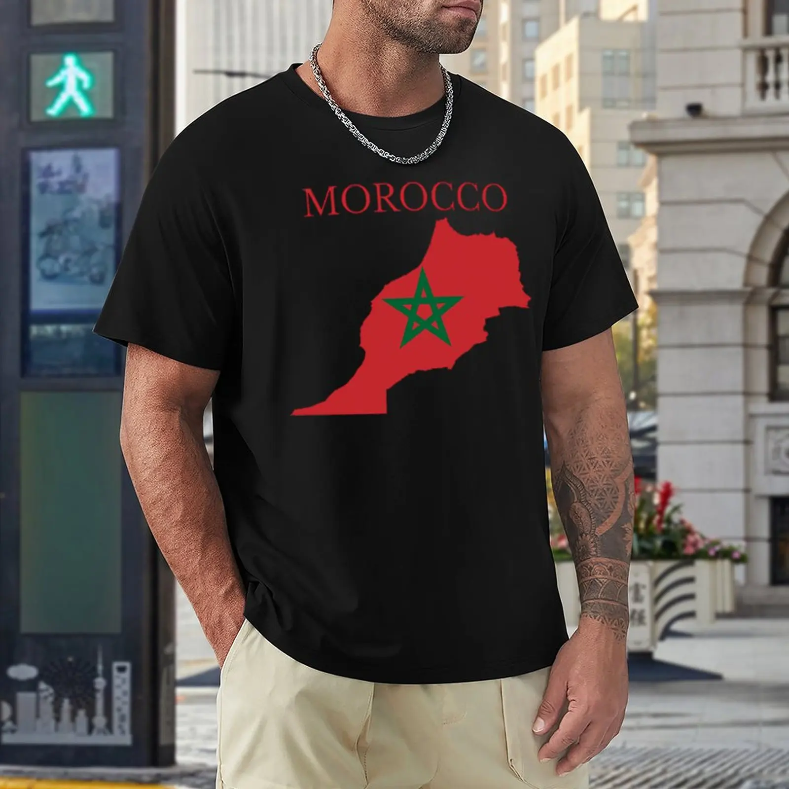 

Top Quality Morocco Flag Map Top Tee High Grade Leisure USA Size