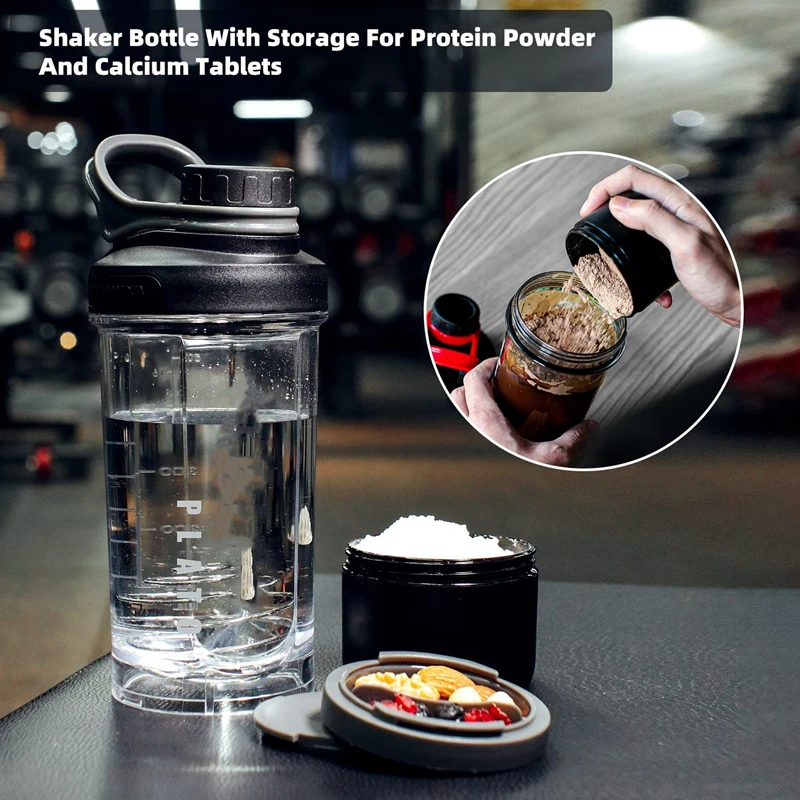 600ml Protein Shaker Cups with Powder Storage Container Mixer Cup Gym Sport Water Bottles with Wire Whisk Balls Drinkware images - 6
