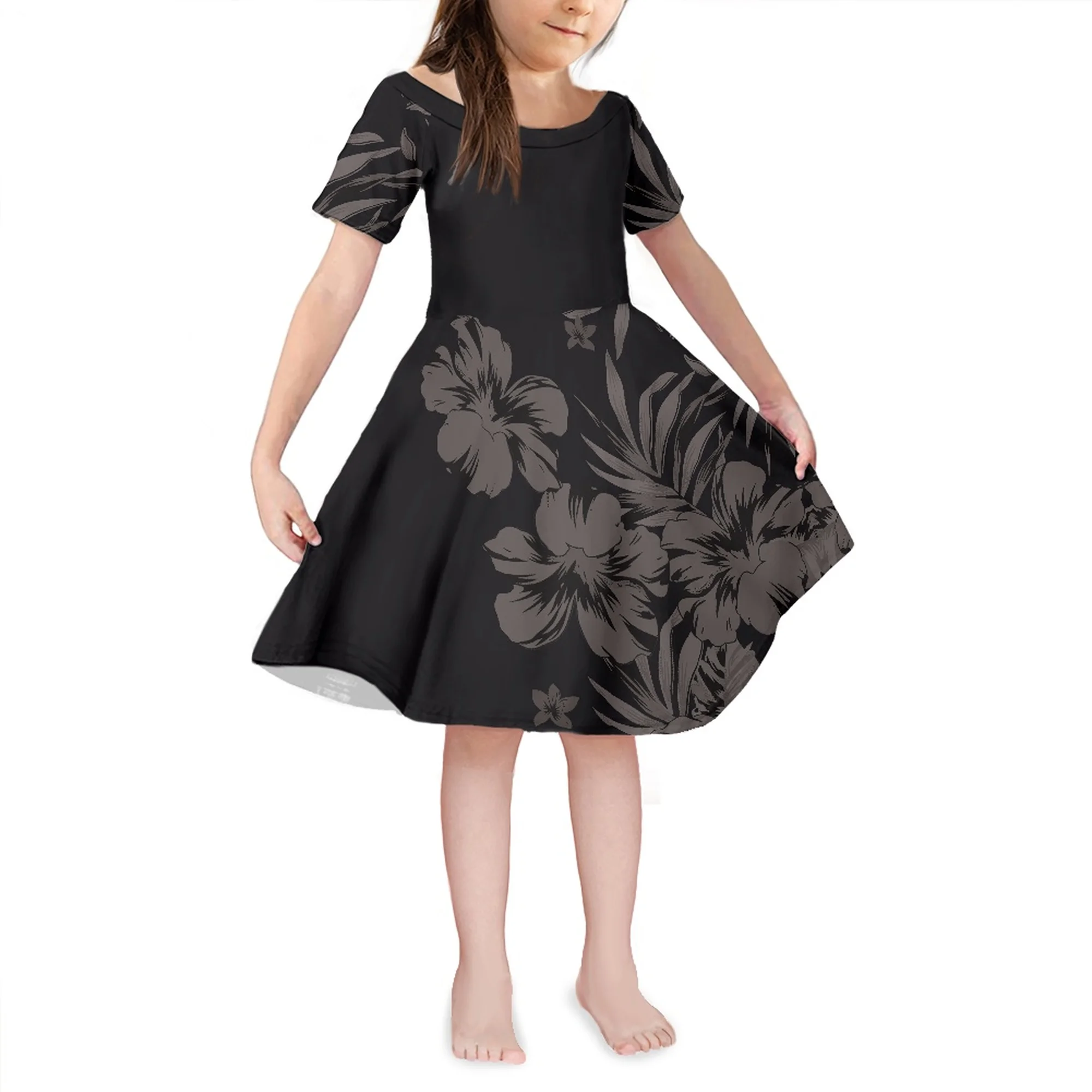 

Платье для девочек 4-14, летние модные платья с принтом гибискуса и полинезийского племени, удобная юбка с круглым вырезом и коротким рукавом ...