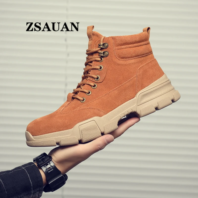 

Повседневные ботинки ZSAUAN для пустыни мужские ботинки из коровьей замши кожаные боевые уличные ботинки мужские рабочие высокие ботинки с кр...