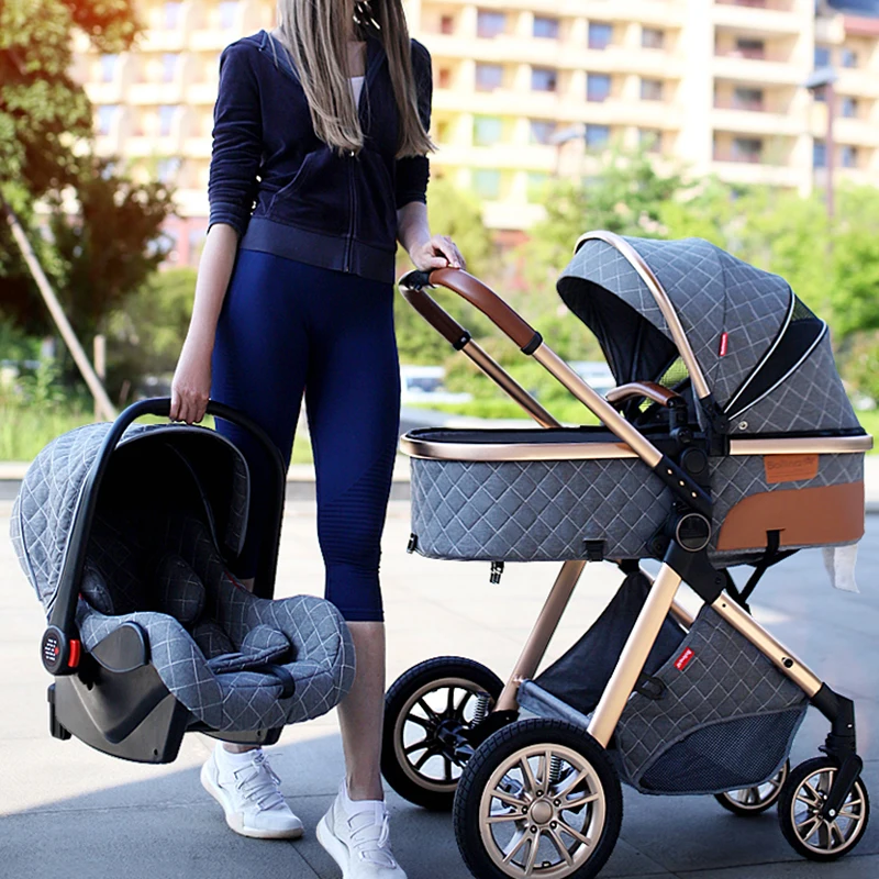 

Luxury Baby Stroller 3 in 1 High Landscape Baby Cart Can Sit Can Lie Portable Pushchair Baby Cradel Infant Carrier Free Shipping
