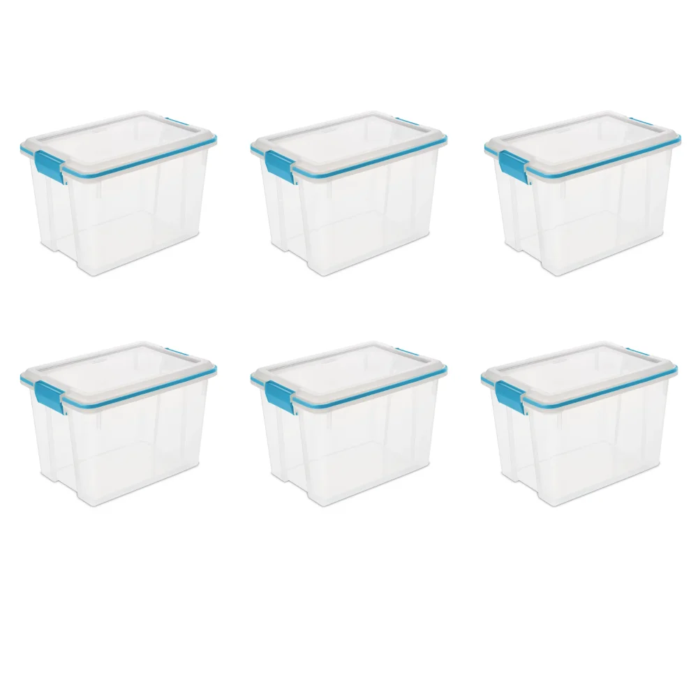 

20 Qt. Gasket Box Plastic, Blue Aquarium, Set of 6 Storage Bin Storage Basket