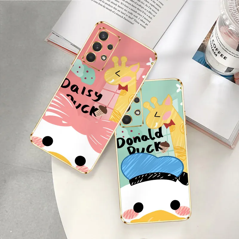 

Back Donald Duck Daisy Cartoon Disney Phone Gold Plating Case Coque for Samsung Galaxy A21s A12 A51 A32 A71 4G 5G A52 A73 A22