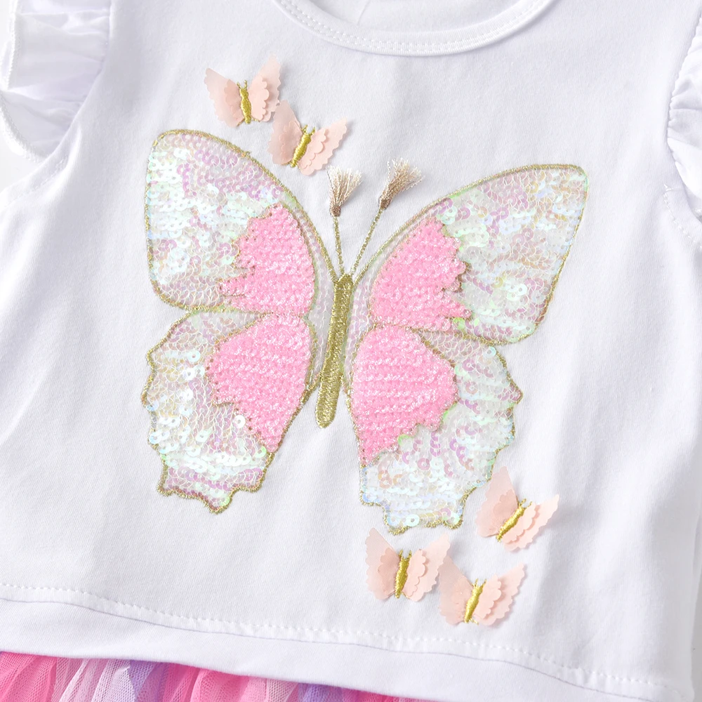 Платье детское летнее без рукавов с блестками и бабочками