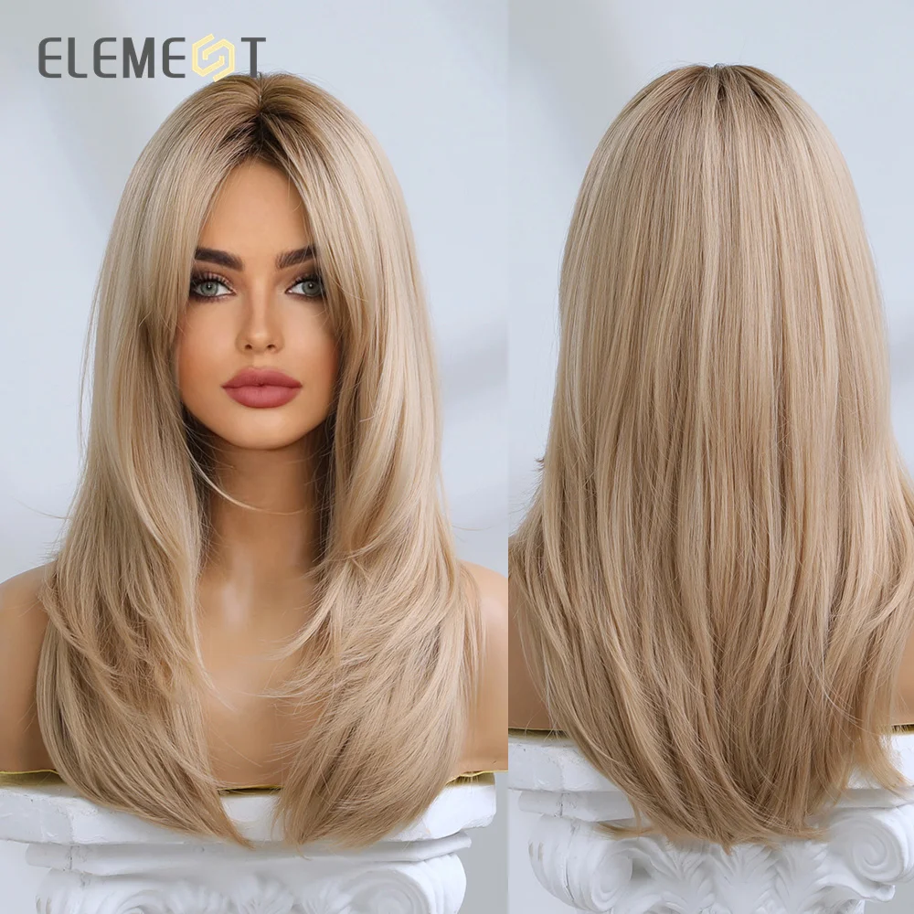 Element Synthetic Fiber Wigs for Women Long Straight Wavy Brown Blonde Wig with Bangs Heat Resistant Fashion Natural Daily Party Element Synthetic Fiber Wigs for Women Long Straight Wavy Brown Blonde Wig with Bangs Heat Resistant Fashion Natural Daily Party