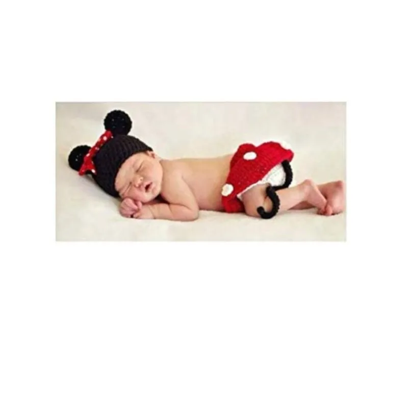 

Mickey Baby Hat with Diaper Cover Set Photography Props for Newborn Handmade Crochet Animal Beanie Costume