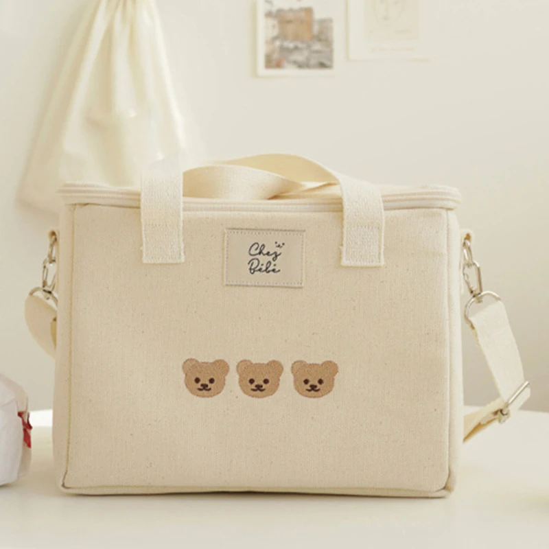 

Embroidered Bear Insulation Mommy Bag Multifunctional Mother and Baby Bag Go Out Messenger Fashion Mom Bag
