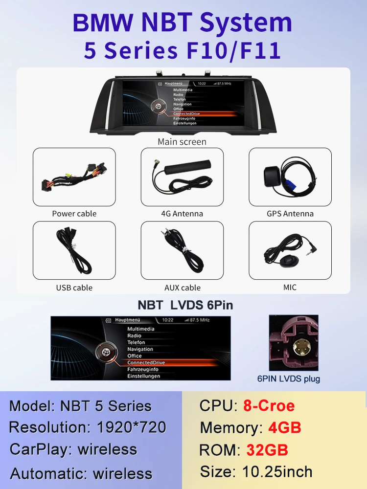 

STWEI 2024 Новая система ID6 ID7 ID8 UI 10,25inc Android Беспроводная система Carplay AUTO для BMW 5 серии F10 F11 CIC NBT Автоплееры GPS NAVI