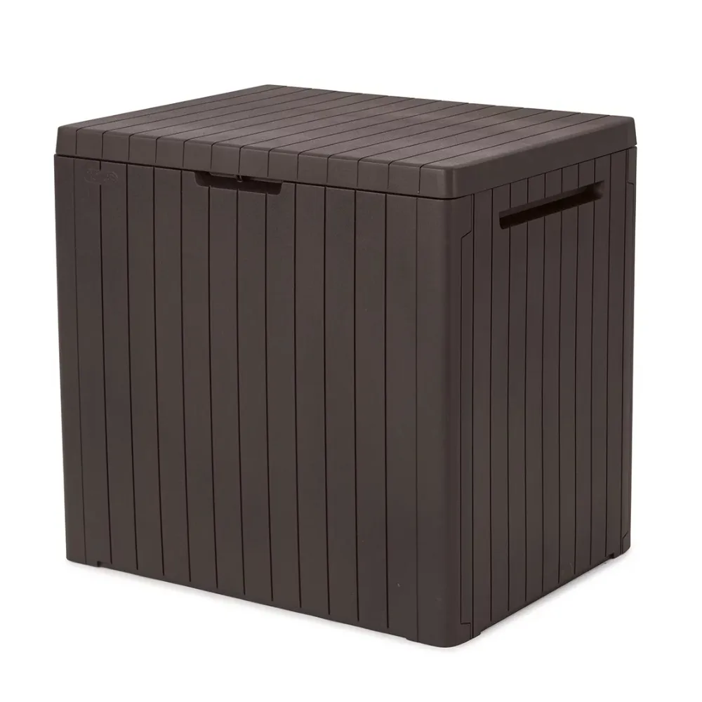 

Keter City Box Brown 30 Gallon Resin Deck Box for Patio Furniture, Pool Accessories, and Outdoor Toys