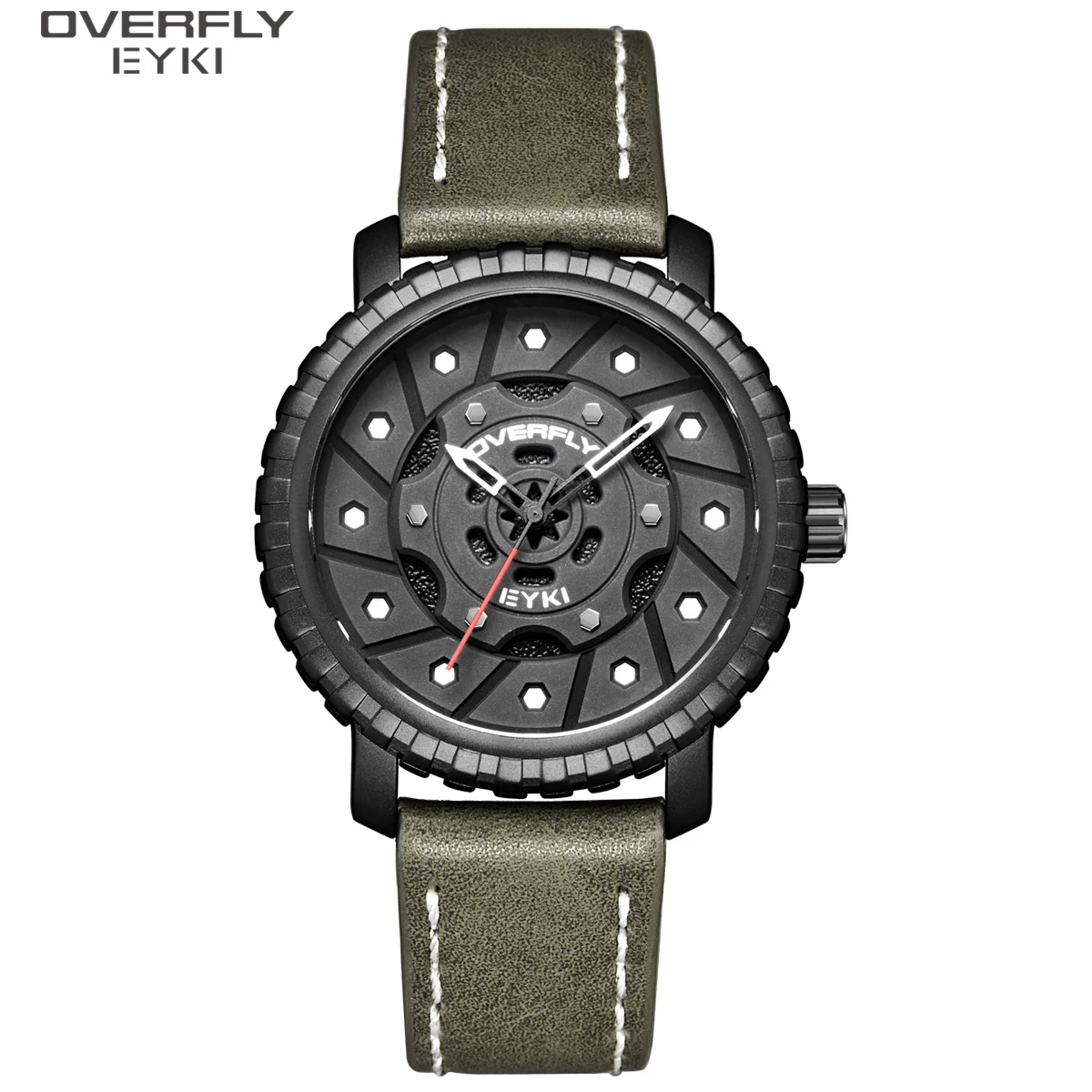 7077 EYKI Men Leather Quartz Watches Creative Tires Dial Design Man Watch Male Fashion Sport Military Wristwatch Montre Homme