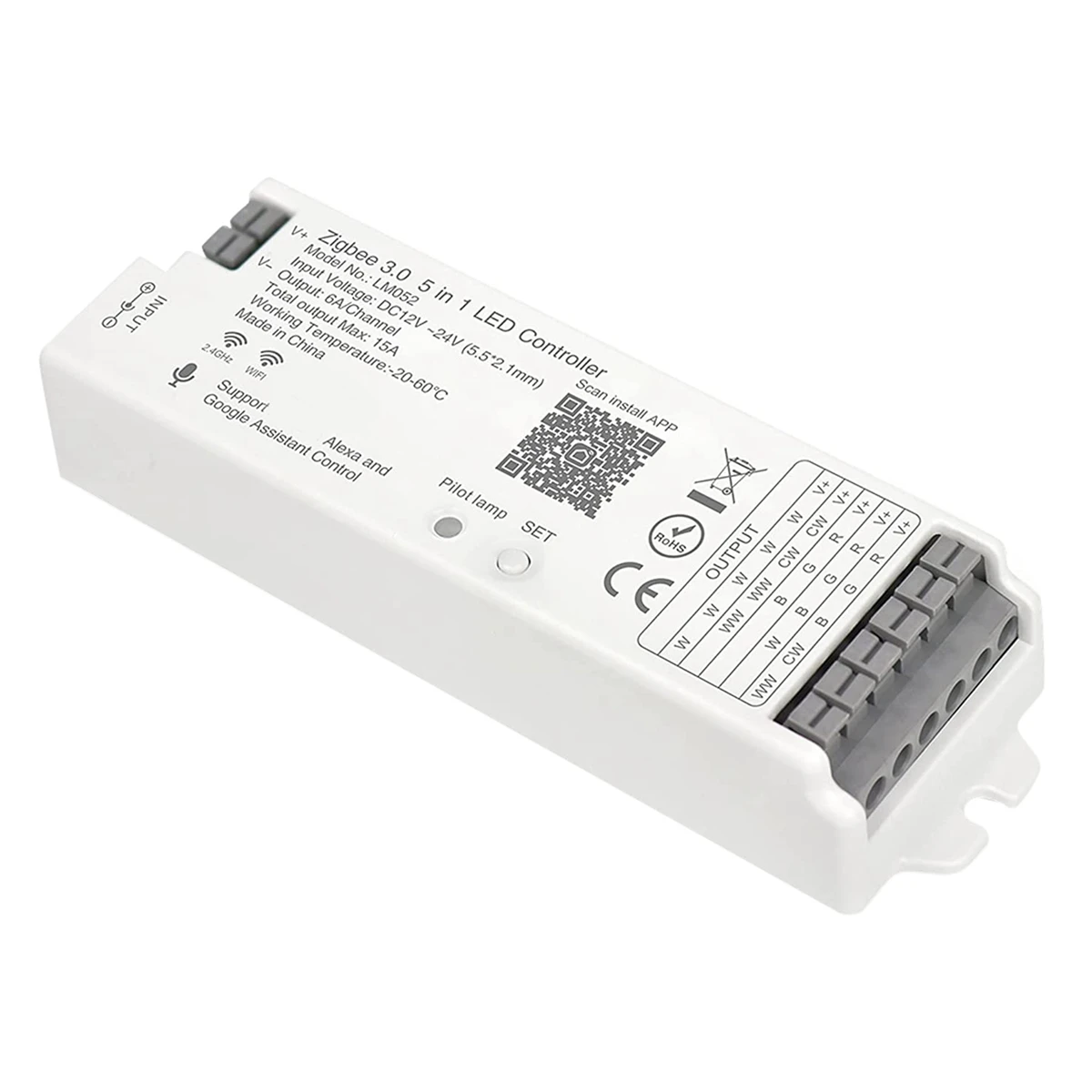 

LM052 ZigBee 3.0 LED Strip Controller DC12-24V RGB CCT RGBW 5In1 Dimmable Compatible with Smart Life APP/Alexa Echo