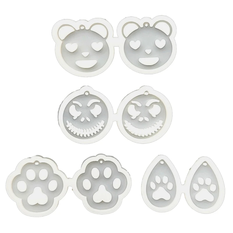 DIY Earring Pendant Epoxy Silicone Mold Cat-paw Skull Bear Necklace Key Chain Pendant Resin Mold Jewelry Making Accessories images - 6