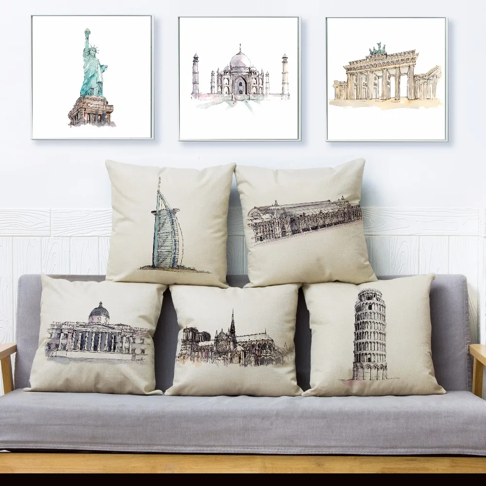 

Classic Building Statue Of Liberty Scenic Throw Pillow Cover 45*45cm Cushion Covers Linen Pillow Case Home Decor Pillows Cases