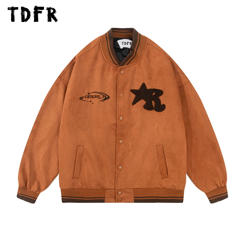 

Star Letter Embroidery Baseball Jacket Mens Autumn Winter Amekaji Single Breasted Stand Collar Loose Long Sleeve Outerwear Men