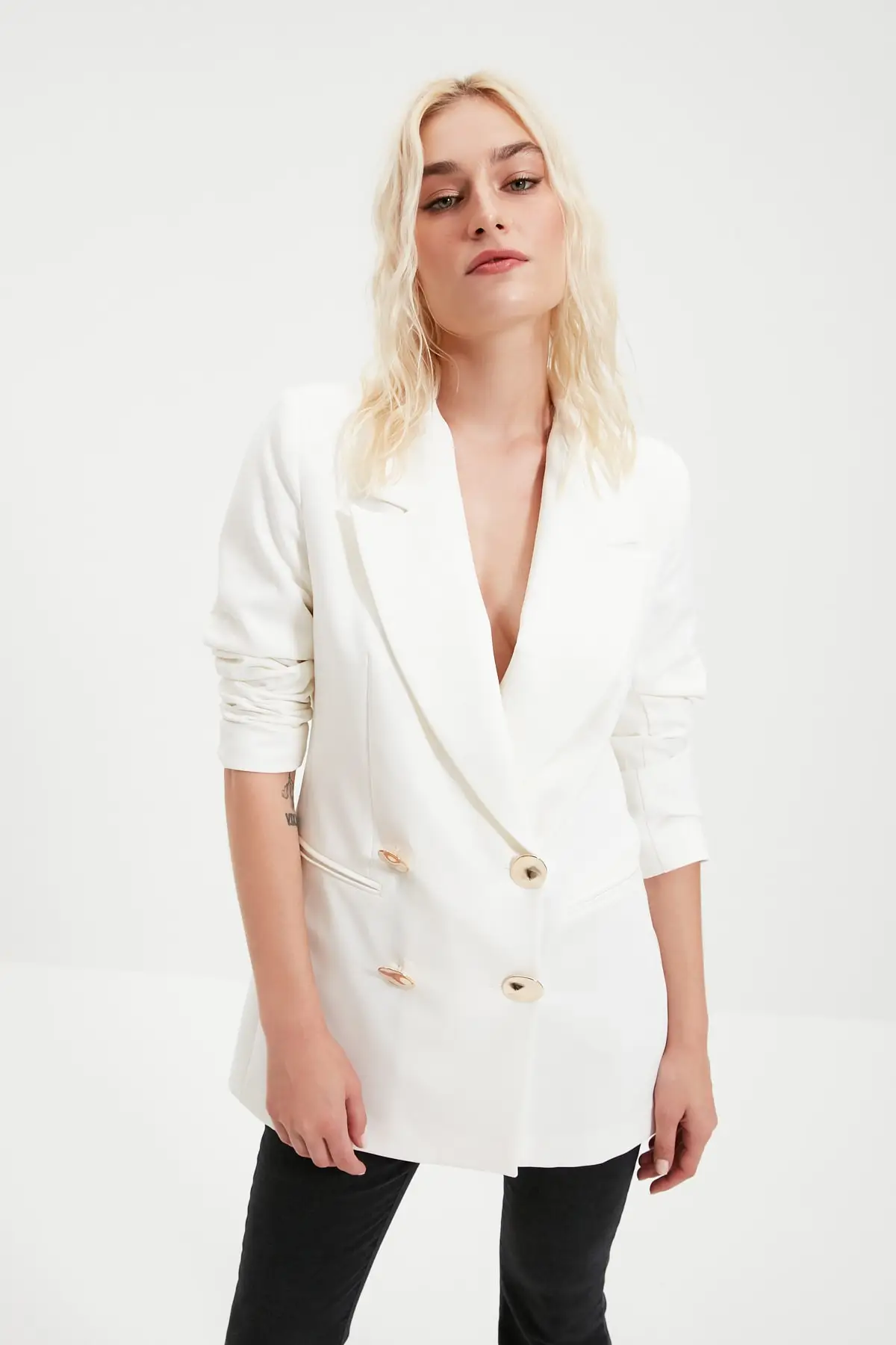 

Raw white Oversize Double Breasted Blazer Jacket Christmas gift