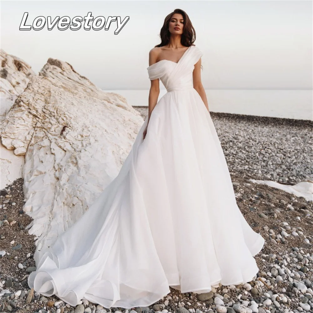 

Gorgeous A-Line Wedding Dresses Sweetheart Neck Bride Robes Sexy Backless Satin Bridal Gowns Off The Shoulder Vestidos De Noiva