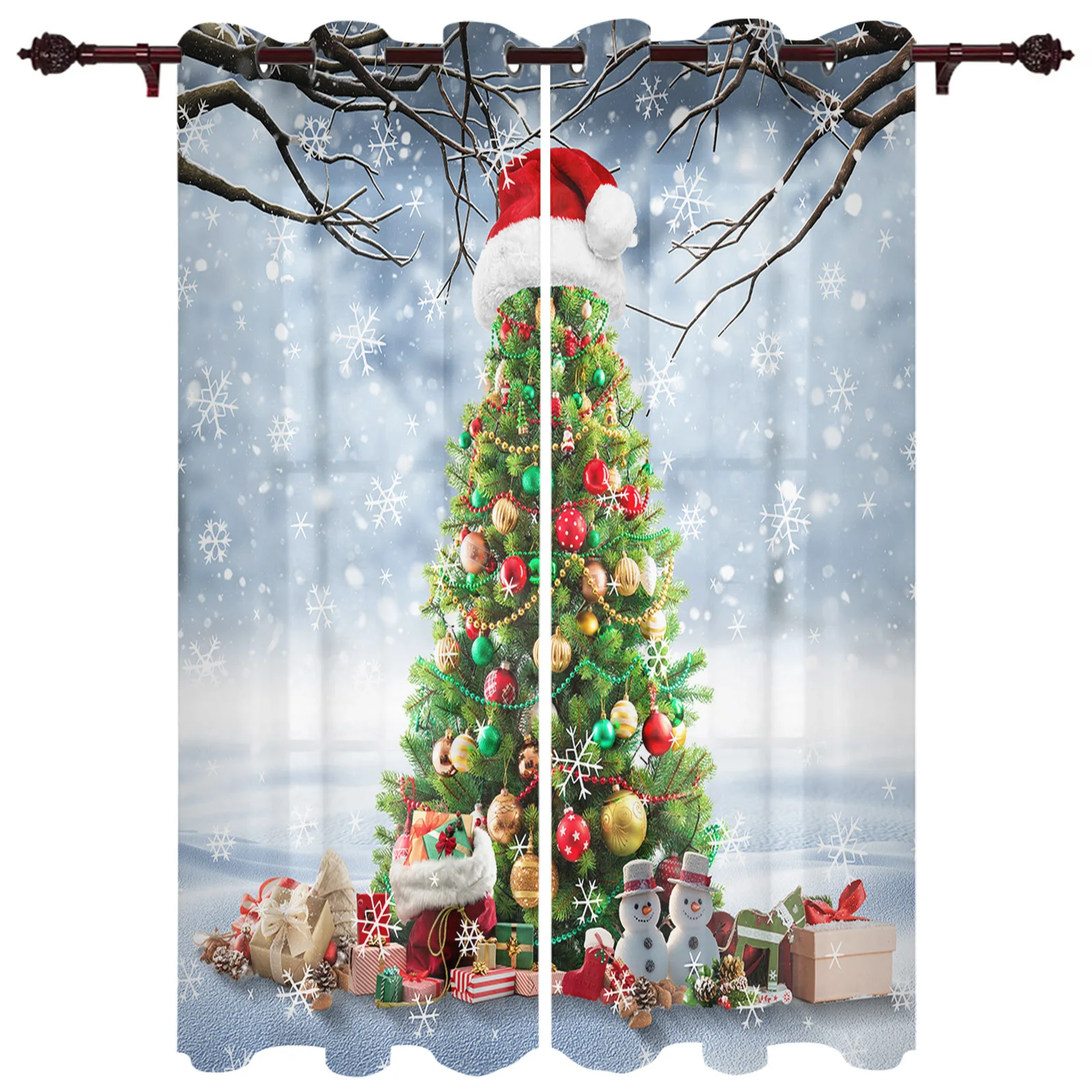 

Рождественская зимняя Рождественская елка, снежинки, оконные шторы для гостиной, дома, спальни, кухни, Декор, Рождественская занавеска