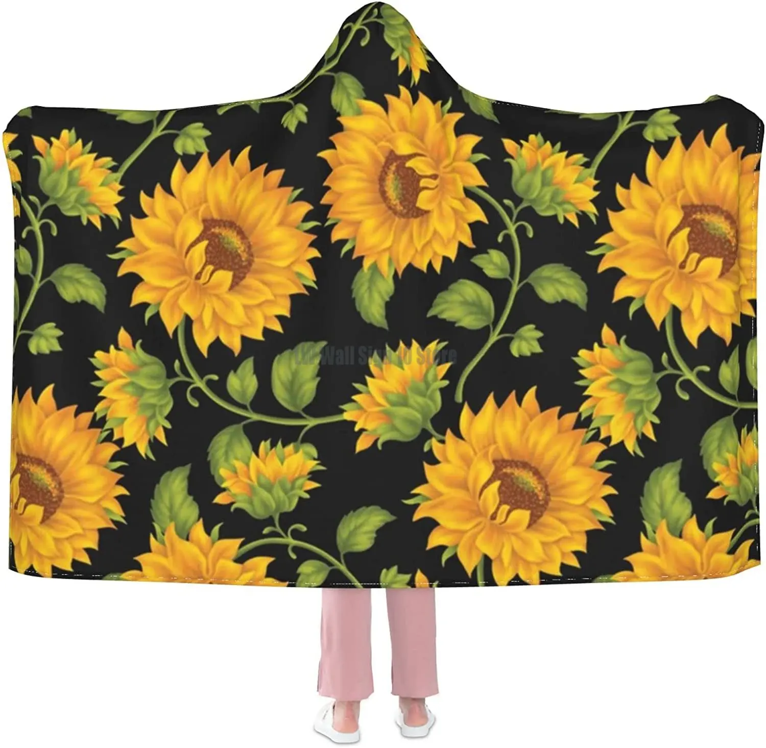 

Sunflower Hooded Blanket Outdoor Wearable Sweatshirt Hoodie Blankets Plush Bathrobe Sofa Sleeping Throw Flannel Bedding