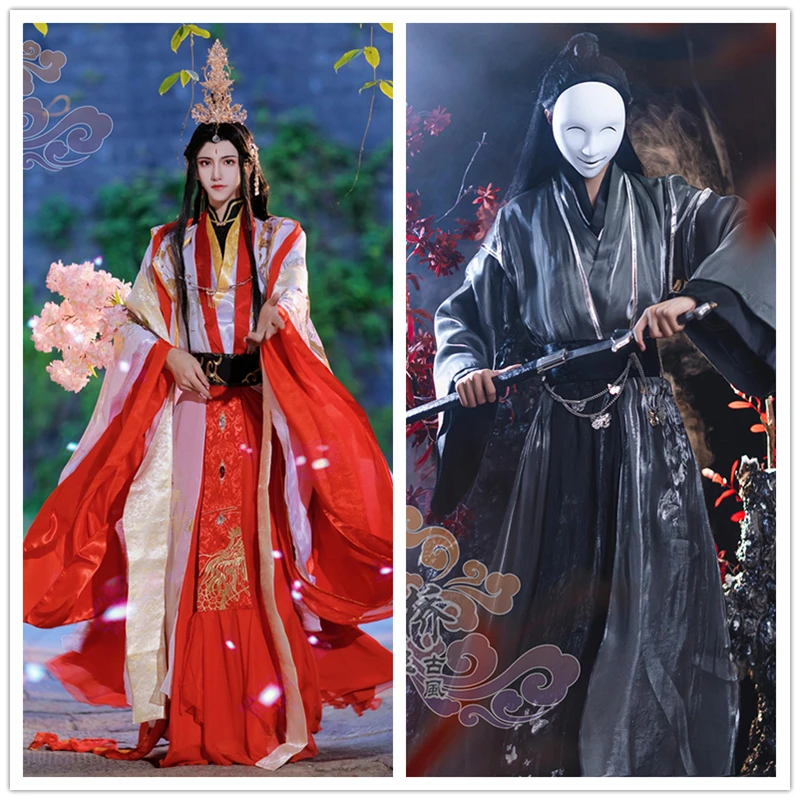 

Xie Lian Yue Shen Cosplay Antique Novel Tian Guan Ci Fu Hanfu Platinum Peacock Costumes Hua Cheng Outfits for Halloween Party