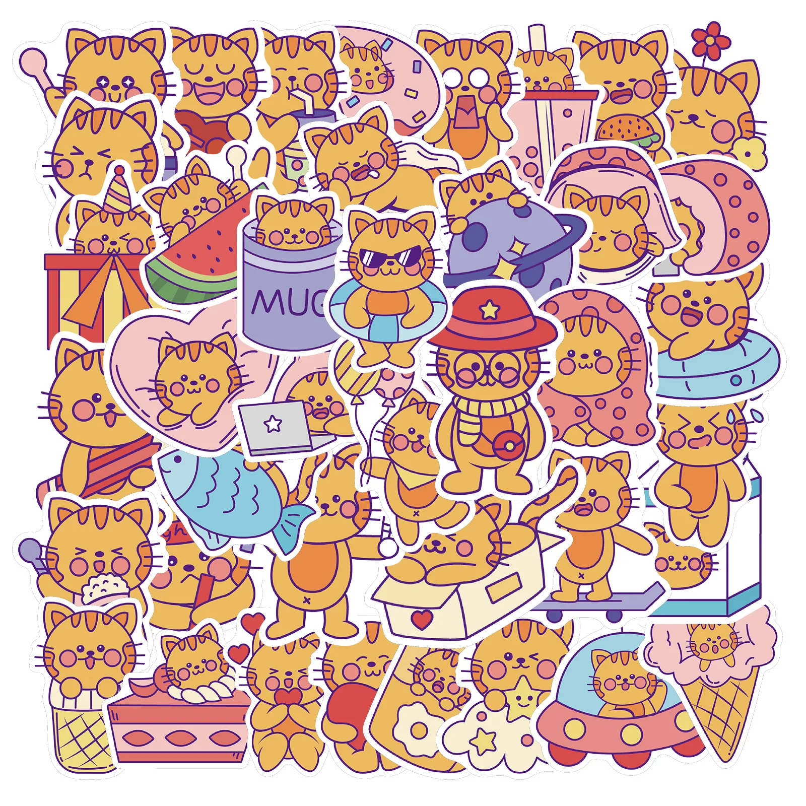 

10/40pcs Cute Cats Animal Graffiti Stickers For Kids Toy DIY Diary Suitcase Scrapbook Phone Laptop Bike Cartoon Decals Sticker