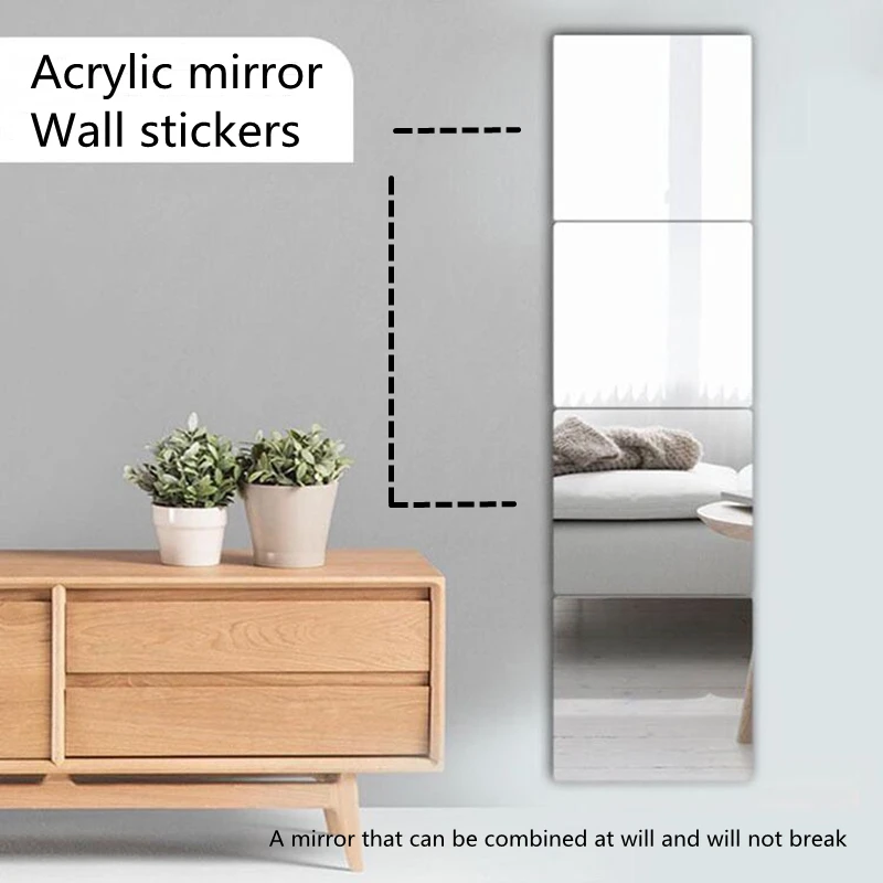 

（3pcs）Acrylic mirror wall stickers self-adhesive full-body mirror bedroom dormitory full-length mirror stickers soft mirror