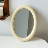 nordic style round makeup mirror vintage natural wood frame desktop dressing make up mirror table room decoration photo props