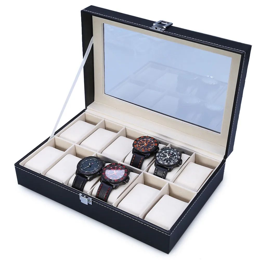 2021 New Fashion 12 Gids Leather Watch Box Jewelry Display Box Watches Case Jewelry Storage Organized Cajas Para Relojes