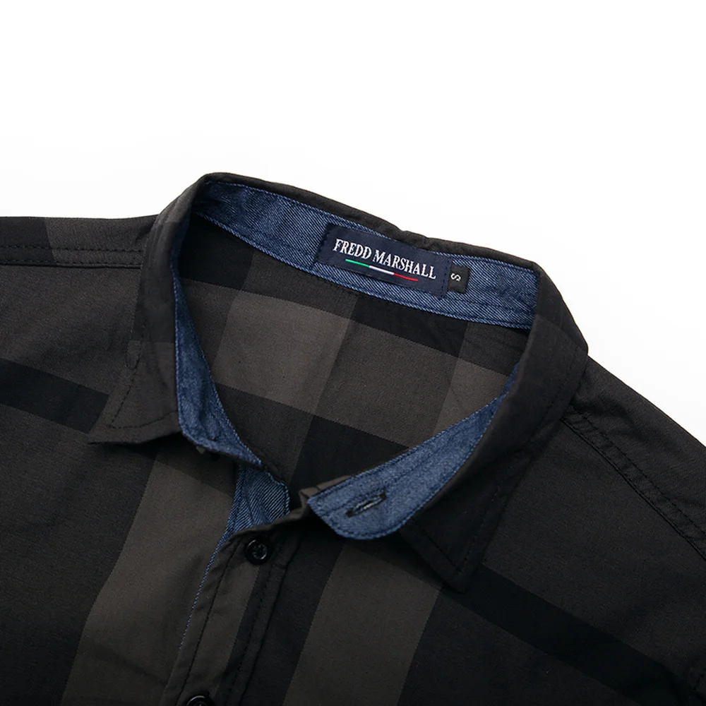 Fredd Marshall Men Long Sleeve Casual Slim Fit Shirts Summer Fashion Plaid Shirt 100% Cotton Men's Shirt Chemise Homme MCL237